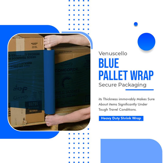 Venuscello® Pallet Stretch Wrapping Roll 400mm x 200m 20mu Blue Extended Core Heavy Duty Shrink Wrap for Secure Packaging & Moving
