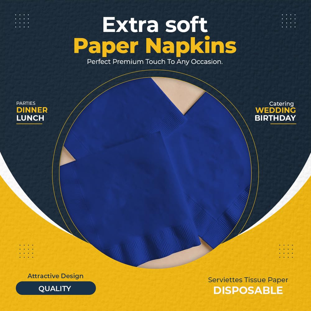 Venuscello® 200 x Serviettes Tissue Paper Napkins Disposable Recyclable 2-Ply 33cm for Catering Wedding Birthday Parties Dinner Lunch
