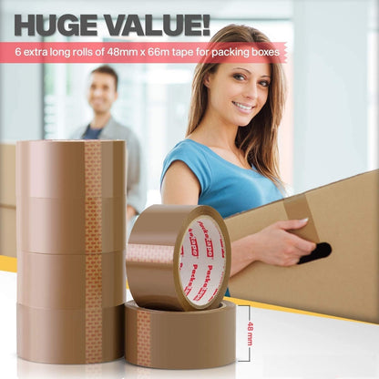 Venuscello Vibac Brown Parcel Packaging Tape Industrial Purpose Rolls 48mm x 66m Ideal for Cardboard Box Packing House Moving Courier Packaging Heavy Duty Shipping Sellotape