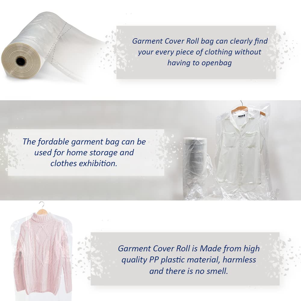Venuscello® Garment Covers Roll Polythene Clear Polythene Bags for Dresses Laundry Trouser & Suits Shirts