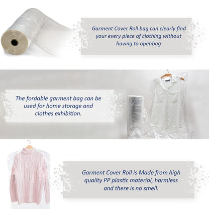 Venuscello® Garment Covers Roll Polythene Clear Polythene Bags for Dresses Laundry Trouser & Suits Shirts