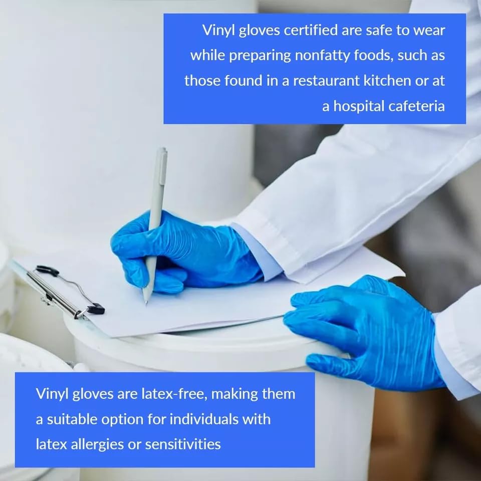 Venuscello Vinyl Disposable Gloves Blue - Powder Free & Latex Free – Strong & Durable Plastic Gloves for Food Prep, Tattoo, Hairdressing & Medical Use – Non-Sterile & Ambidextrous