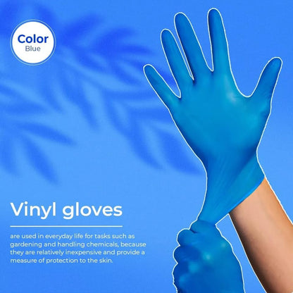 Venuscello Vinyl Disposable Gloves Blue - Powder Free & Latex Free – Strong & Durable Plastic Gloves for Food Prep, Tattoo, Hairdressing & Medical Use – Non-Sterile & Ambidextrous