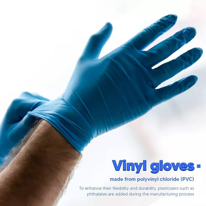 Venuscello Vinyl Disposable Gloves Blue - Powder Free & Latex Free – Strong & Durable Plastic Gloves for Food Prep, Tattoo, Hairdressing & Medical Use – Non-Sterile & Ambidextrous