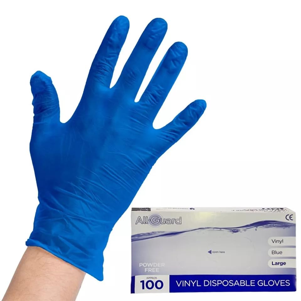 Venuscello Vinyl Disposable Gloves Blue - Powder Free & Latex Free – Strong & Durable Plastic Gloves for Food Prep, Tattoo, Hairdressing & Medical Use – Non-Sterile & Ambidextrous