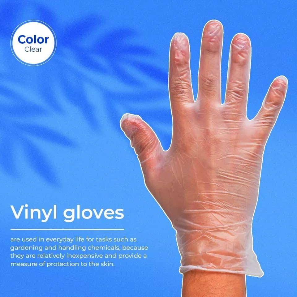 Venuscello Vinyl Disposable Gloves Clear - Powder Free & Latex Free – Strong & Durable Plastic Gloves for Food Prep, Tattoo, Hairdressing & Medical Use – Non-Sterile & Ambidextrous