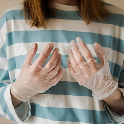 Venuscello Vinyl Disposable Gloves Clear - Powder Free & Latex Free – Strong & Durable Plastic Gloves for Food Prep, Tattoo, Hairdressing & Medical Use – Non-Sterile & Ambidextrous