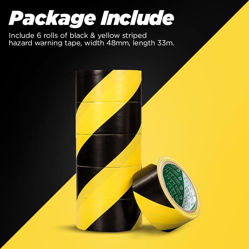 Venuscello® 48mm x 33m Floor Marking LDPE Black & Yellow Heavy Duty High Visibility Floor Hazard Lane Tape