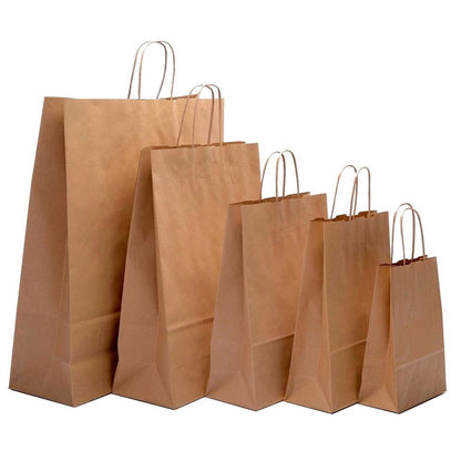 Venuscello® Kraft Paper Bag Twisted Handle - Twist Carrier - SOS Bag Sacks for Takeaway, Grocery, Shopping & Food Use - Brown