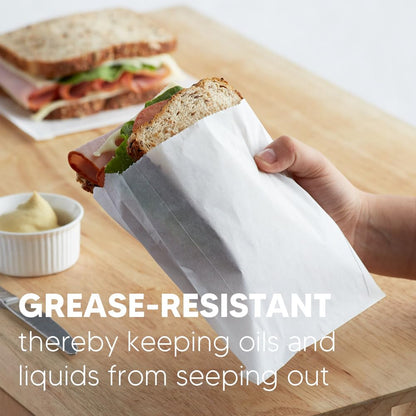 Venuscello® Greaseproof White Kraft Paper Bags for Takeaway Food & Grocery
