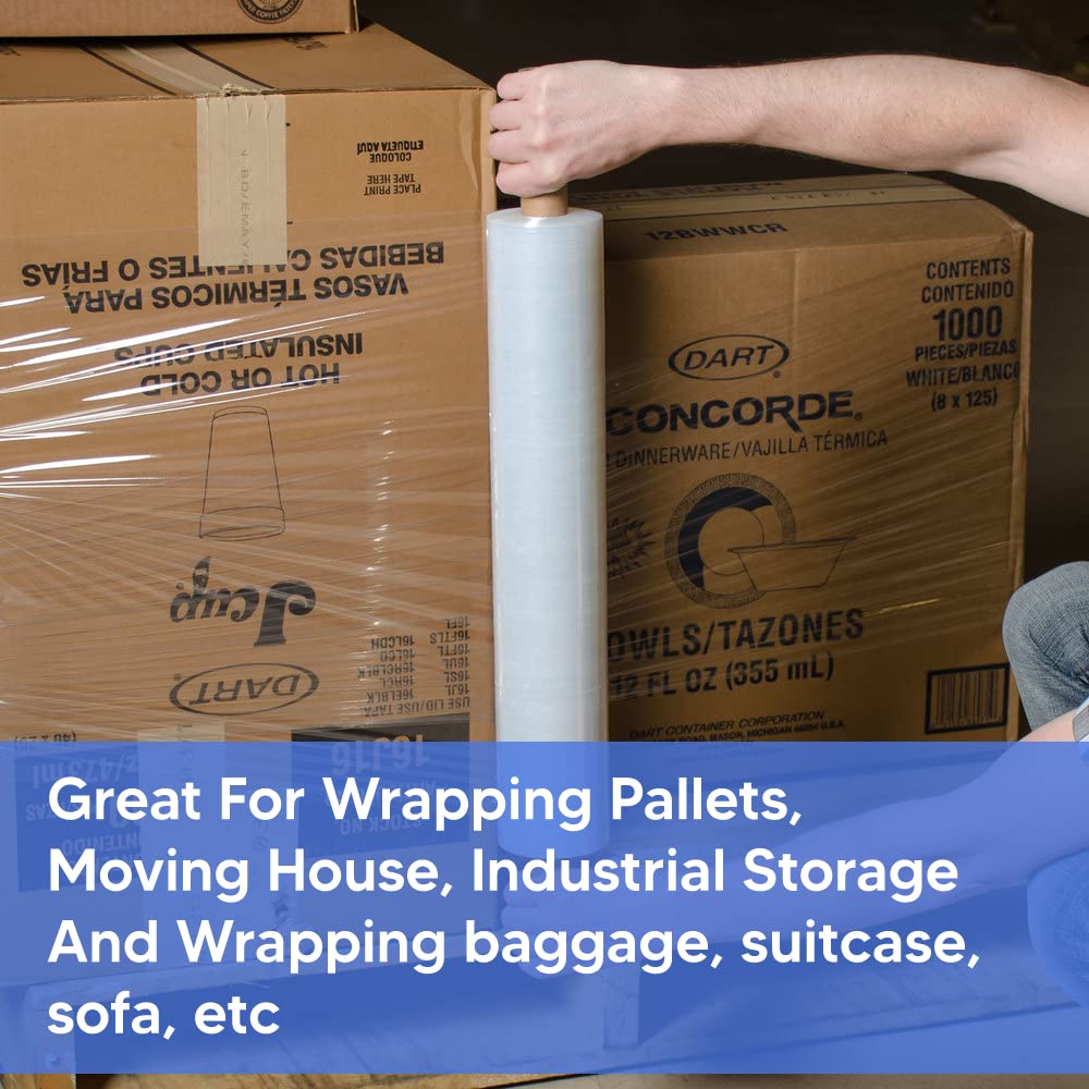 Venuscello® Pallet Stretch Wrapping Roll 400mm x 200m 20mu Clear Extended Core Heavy Duty Shrink Wrap for Secure Packaging & Moving