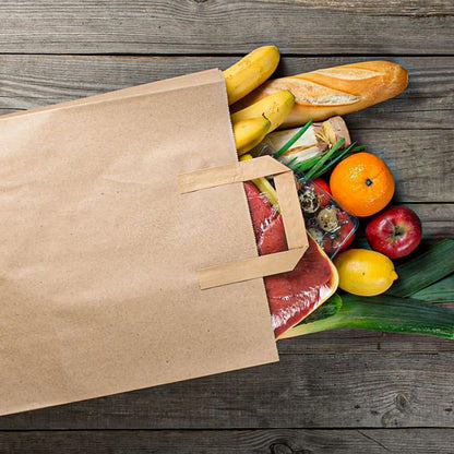 Venuscello® Brown Food Takeaway Kraft Paper Carrier Bags with Flat Handles Use for Bar Restaurants Grocery Picnic Shopping Party Jewellery