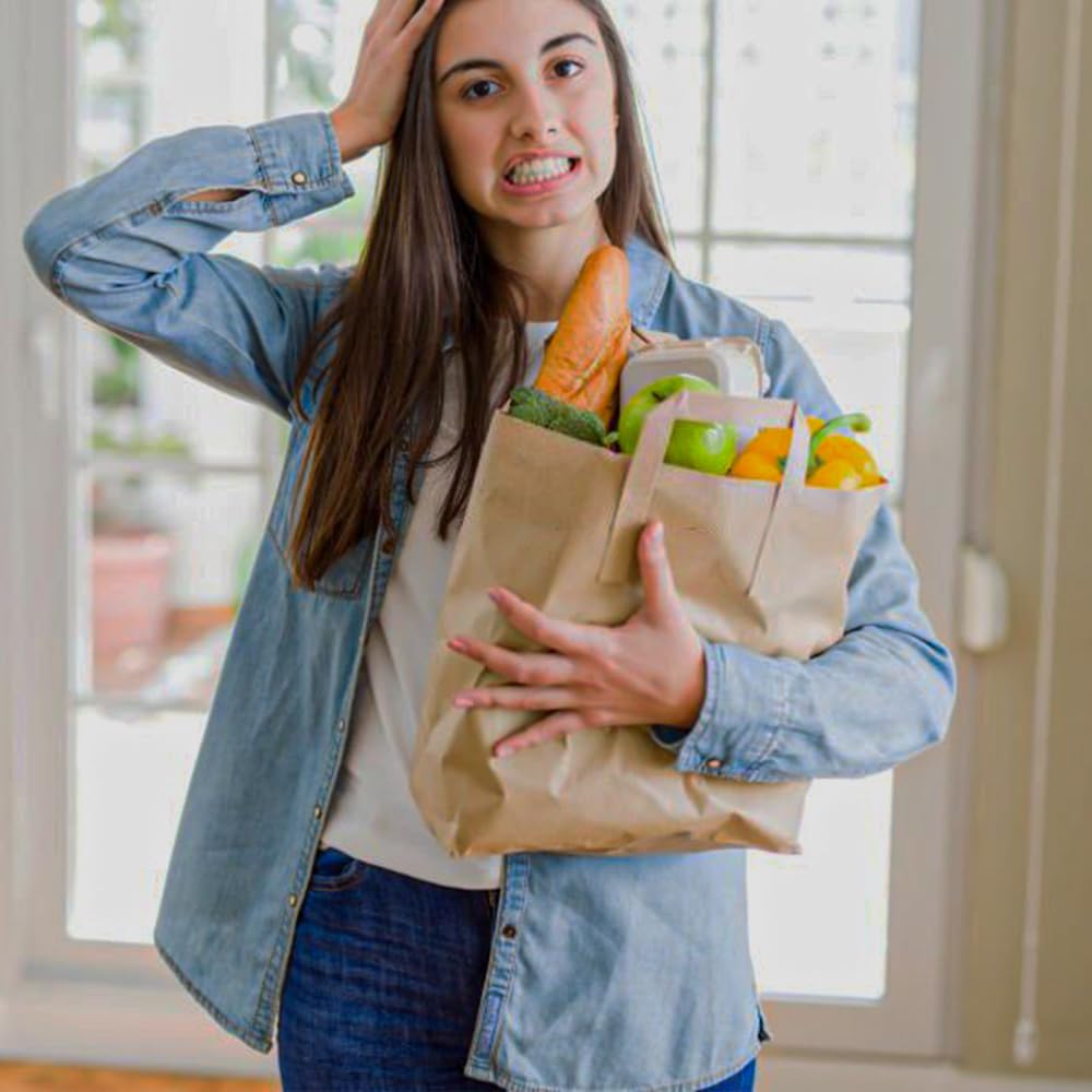 Venuscello® Brown Food Takeaway Kraft Paper Carrier Bags with Flat Handles Use for Bar Restaurants Grocery Picnic Shopping Party Jewellery