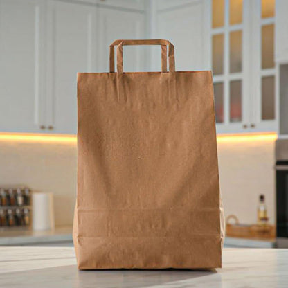 Venuscello® Brown Food Takeaway Kraft Paper Carrier Bags with Flat Handles Use for Bar Restaurants Grocery Picnic Shopping Party Jewellery