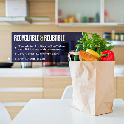 Venuscello® Brown Food Takeaway Kraft Paper Carrier Bags with Flat Handles Use for Bar Restaurants Grocery Picnic Shopping Party Jewellery