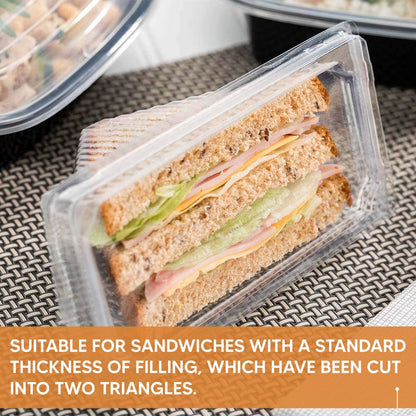Venuscello® Deep Fill Sandwich Wedges Disposable Triangle Clear Plastic Wedge Box with Hinged Lid for Catering Lunch Picnic Party - 11 x 11 x 6 cm