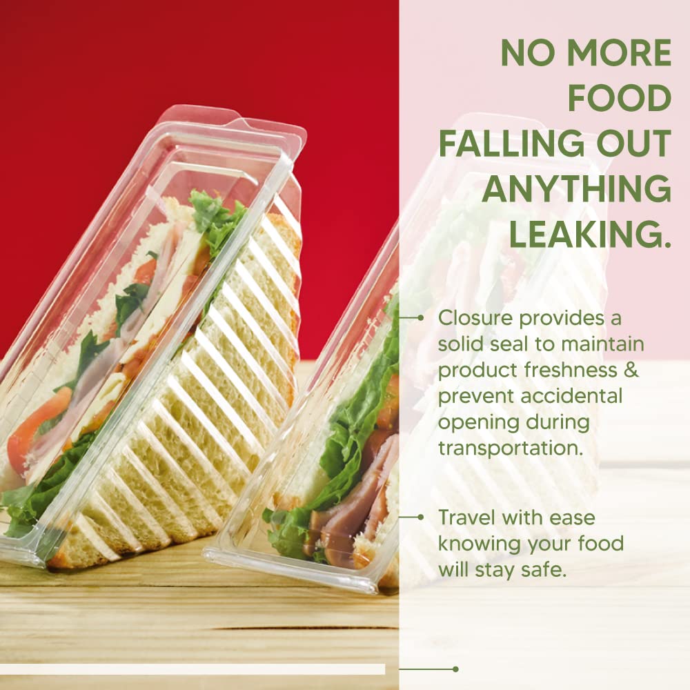 Venuscello® Deep Fill Sandwich Wedges Disposable Triangle Clear Plastic Wedge Box with Hinged Lid for Catering Lunch Picnic Party - 11 x 11 x 6 cm