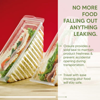 Venuscello® Deep Fill Sandwich Wedges Disposable Triangle Clear Plastic Wedge Box with Hinged Lid for Catering Lunch Picnic Party - 11 x 11 x 6 cm