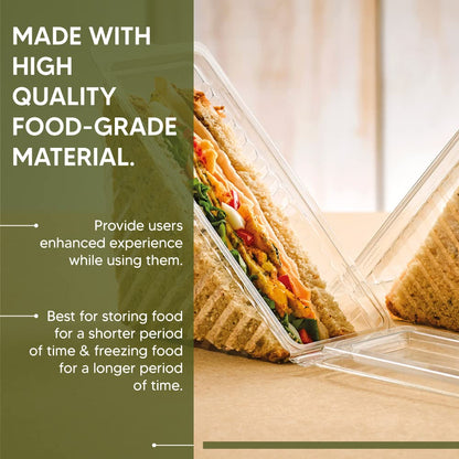 Venuscello® Deep Fill Sandwich Wedges Disposable Triangle Clear Plastic Wedge Box with Hinged Lid for Catering Lunch Picnic Party - 11 x 11 x 6 cm