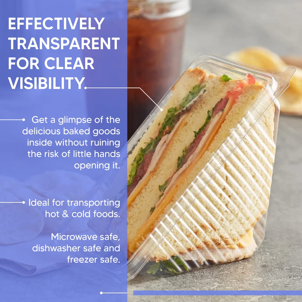 Venuscello® Deep Fill Sandwich Wedges Disposable Triangle Clear Plastic Wedge Box with Hinged Lid for Catering Lunch Picnic Party - 11 x 11 x 6 cm