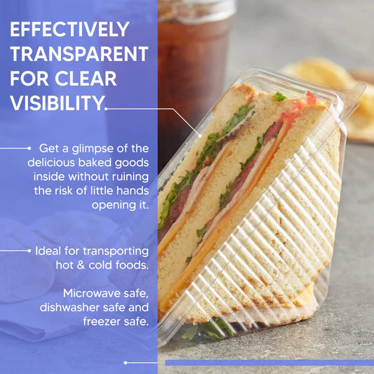 Venuscello® Deep Fill Sandwich Wedges Disposable Triangle Clear Plastic Wedge Box with Hinged Lid for Catering Lunch Picnic Party - 11 x 11 x 6 cm