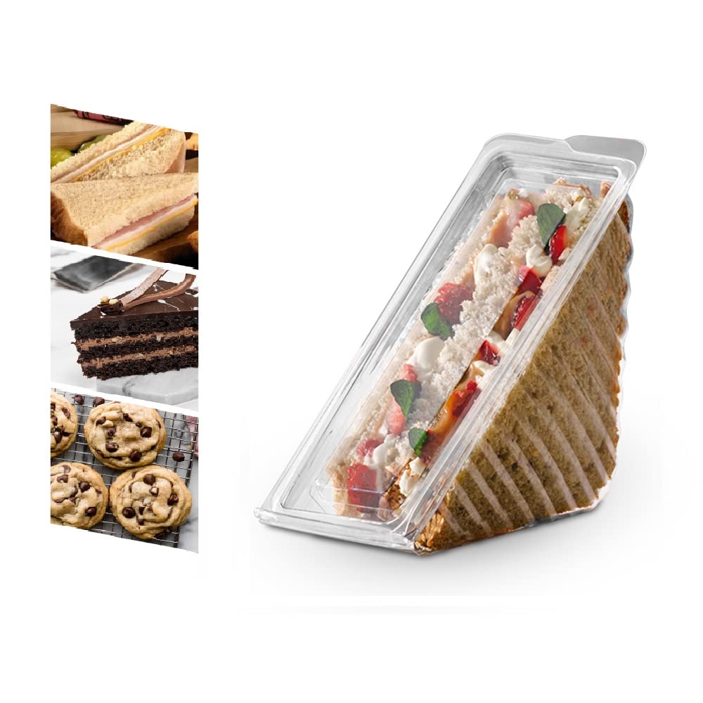 Venuscello® Deep Fill Sandwich Wedges Disposable Triangle Clear Plastic Wedge Box with Hinged Lid for Catering Lunch Picnic Party - 11 x 11 x 6 cm