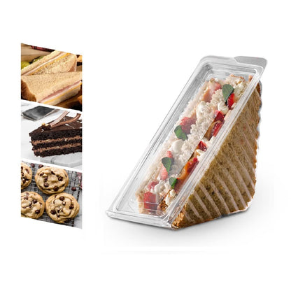 Venuscello® Deep Fill Sandwich Wedges Disposable Triangle Clear Plastic Wedge Box with Hinged Lid for Catering Lunch Picnic Party - 11 x 11 x 6 cm