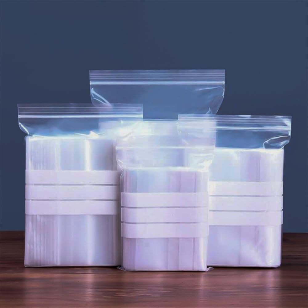 Venuscello Write on Panel Grip Seal Clear Plastic Polythene Resealable Ziplock Bags for Cookies, Jewelry & Food Storage