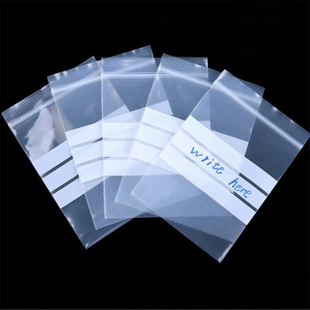 Venuscello Write on Panel Grip Seal Clear Plastic Polythene Resealable Ziplock Bags for Cookies, Jewelry & Food Storage