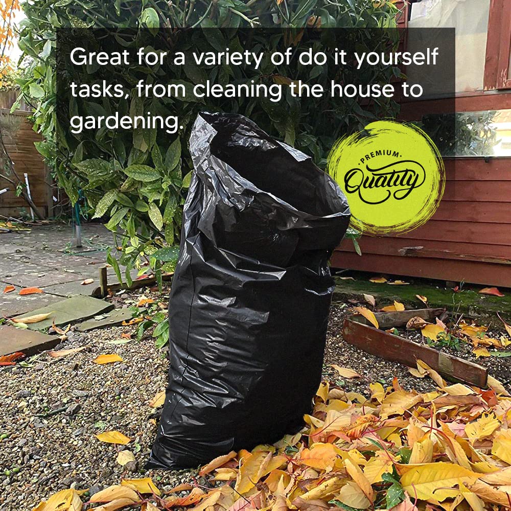 Venuscello® Rubble Sacks Heavy Duty | Plastic Black Refuse Builder Bags 20" x 30" 400 Gauge Rubbish Bags for Gardening Construction Garbage Waste
