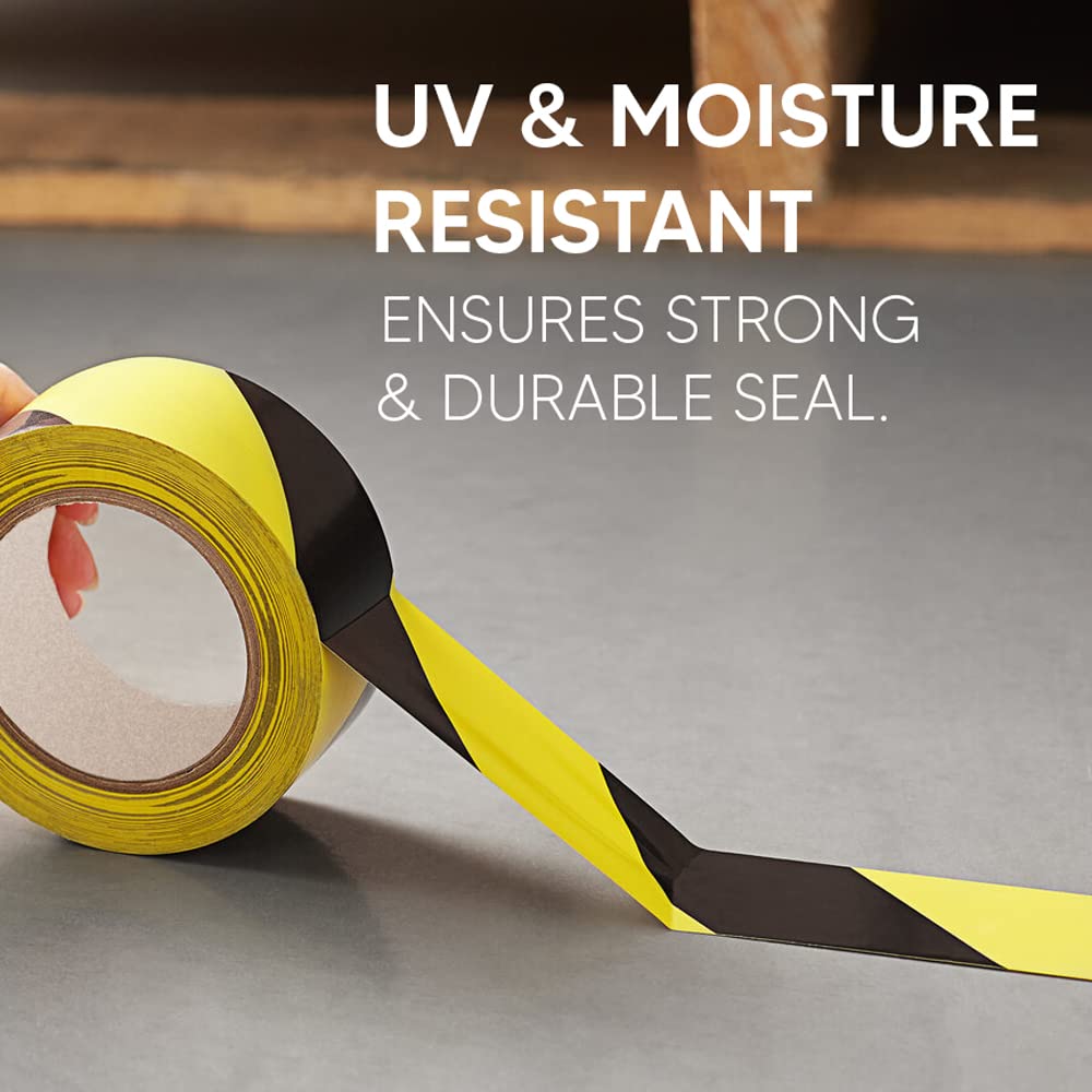 Venuscello 48mm x 33m Floor Marking LDPE Black & Yellow Heavy Duty High Visibility Floor Hazard Lane Tape