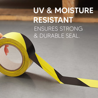 Venuscello 48mm x 33m Floor Marking LDPE Black & Yellow Heavy Duty High Visibility Floor Hazard Lane Tape