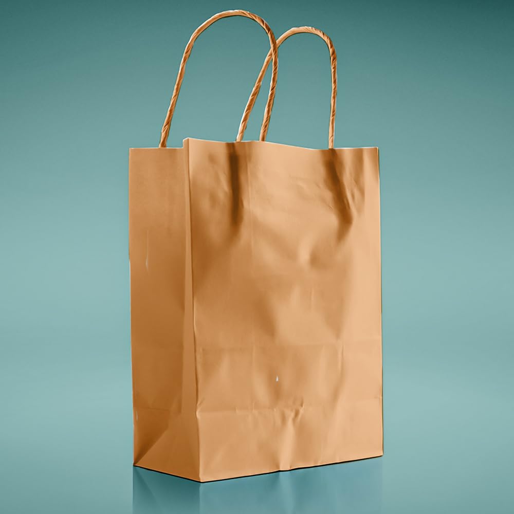 Venuscello Twisted Handle Paper Bags 19.30cm x 21.84cm x 8.12cm Brown Kraft Carrier Party Bag for Shopping Cloths & Jewellery - 7.6 x 8.6 + 3.2 inch (XS)