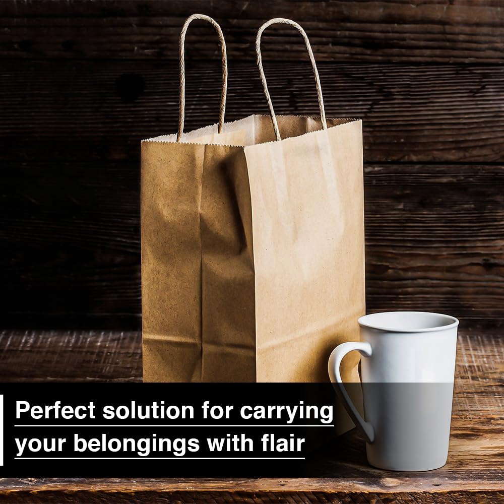 Venuscello Twisted Handle Paper Bags 19.30cm x 21.84cm x 8.12cm Brown Kraft Carrier Party Bag for Shopping Cloths & Jewellery - 7.6 x 8.6 + 3.2 inch (XS)