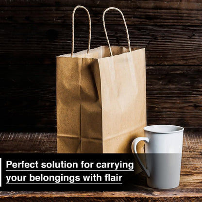 Venuscello Twisted Handle Paper Bags 19.30cm x 21.84cm x 8.12cm Brown Kraft Carrier Party Bag for Shopping Cloths & Jewellery - 7.6 x 8.6 + 3.2 inch (XS)