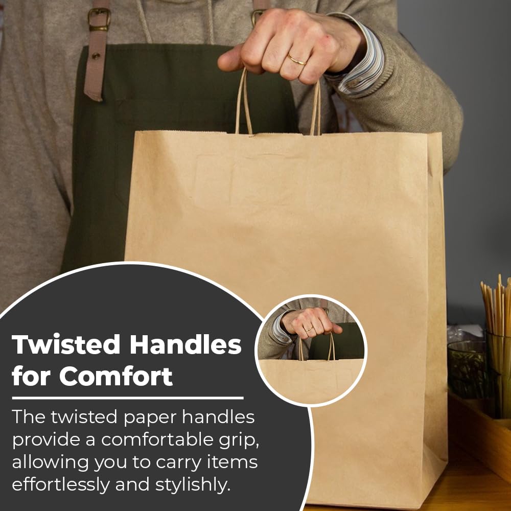Venuscello Twisted Handle Paper Bags 19.30cm x 21.84cm x 8.12cm Brown Kraft Carrier Party Bag for Shopping Cloths & Jewellery - 7.6 x 8.6 + 3.2 inch (XS)