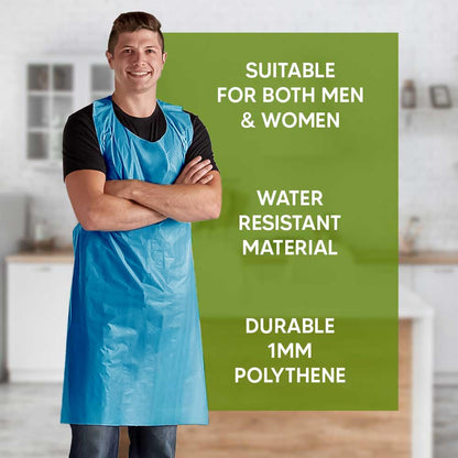 Venuscello Heavy Duty Disposable Aprons For Adults Polythene Aprons For PPE Protection. Full Body Protective Aprons For Women & Men - 16 Microns Thick, 686 x 1170mm Long
