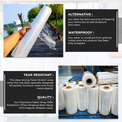Venuscello 500mm x 300m Pallet Wrap – Mega Stretch Shrink Wrap Roll | Clear Non-Extended Core 17mu Cling Film | Waterproof & Tear-Resistant for Secure Industrial Packaging & House Moving