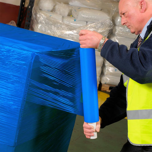 Venuscello 400mm Power Pre Pallet Wrap Blue Stretch Shrink Wrapping Roll | Extended Core 9mu Thick, 800m Cling Film | Water Proof & Tear Resistant for Secure Industrial Packaging & House Moving