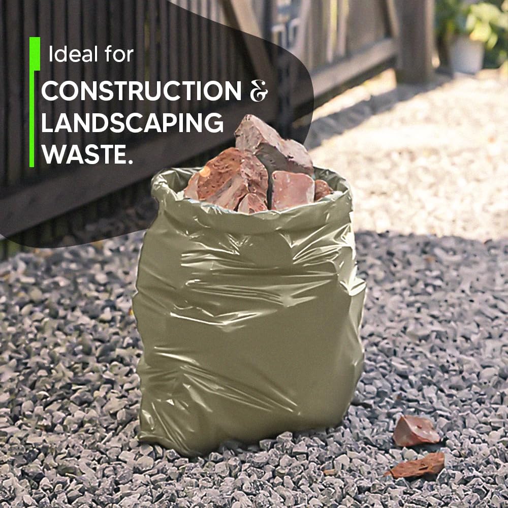 Venuscello Military Green Rubble Sacks Heavy Duty | Refuse Sacks Builders Bags 24 x 36 inch 350 Gauge Strong and Tear Resistant - Ideal for Builders, Contractors, Renovation and Garden Wastage
