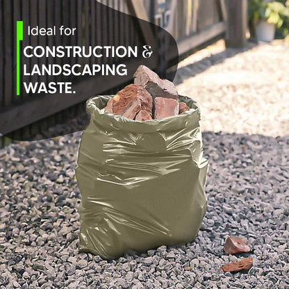 Venuscello Military Green Rubble Sacks Heavy Duty | Refuse Sacks Builders Bags 24 x 36 inch 350 Gauge Strong and Tear Resistant - Ideal for Builders, Contractors, Renovation and Garden Wastage