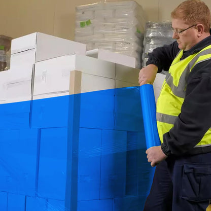 Venuscello 400mm Power Pre Pallet Wrap Blue Stretch Shrink Wrapping Roll | Extended Core 9mu Thick, 800m Cling Film | Water Proof & Tear Resistant for Secure Industrial Packaging & House Moving