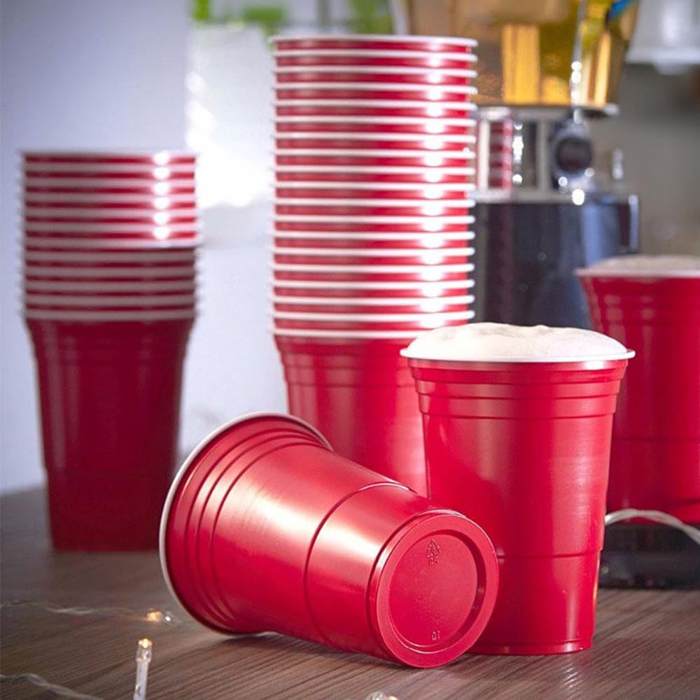 Venuscello Reusable Red Plastic Cups, 12 oz and 16 oz Sizes, Pack of 50 to 1000