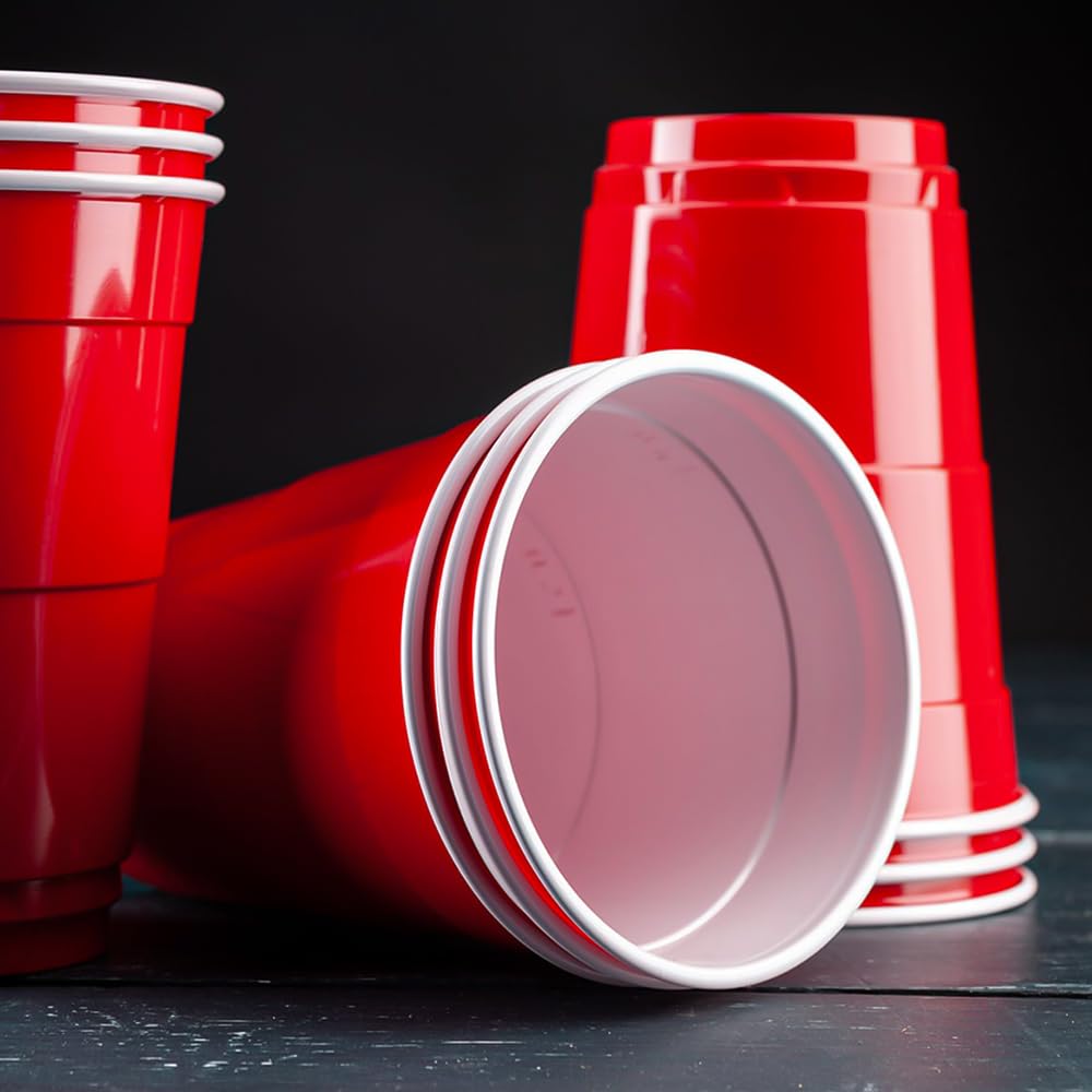 Venuscello Reusable Red Plastic Cups, 12 oz and 16 oz Sizes, Pack of 50 to 1000