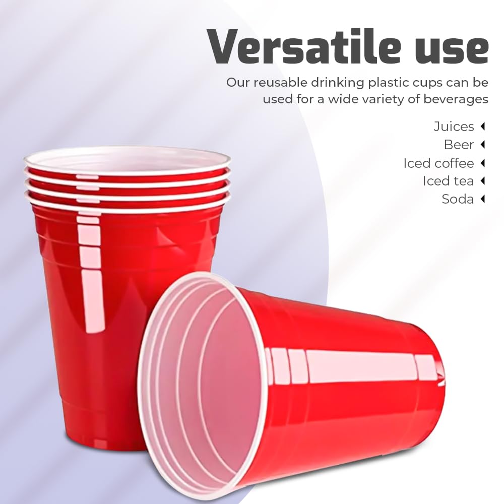 Venuscello Reusable Red Plastic Cups, 12 oz and 16 oz Sizes, Pack of 50 to 1000