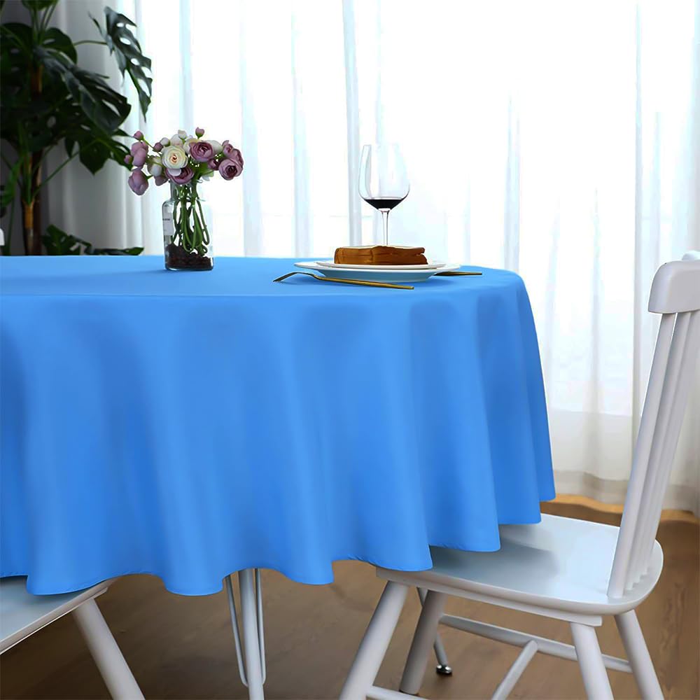 Venuscello Round Plastic Tablecloths Covers Reusable 84" (213cm) for Elegant & Durable Birthday & Events Table Decorations Home Use