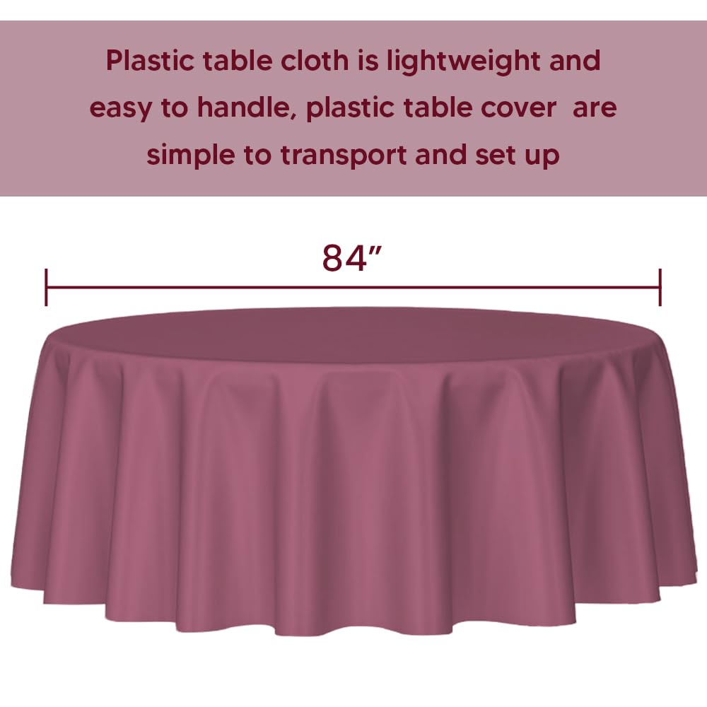 Venuscello Round Plastic Tablecloths Covers Reusable 84" (213cm) for Elegant & Durable Birthday & Events Table Decorations Home Use