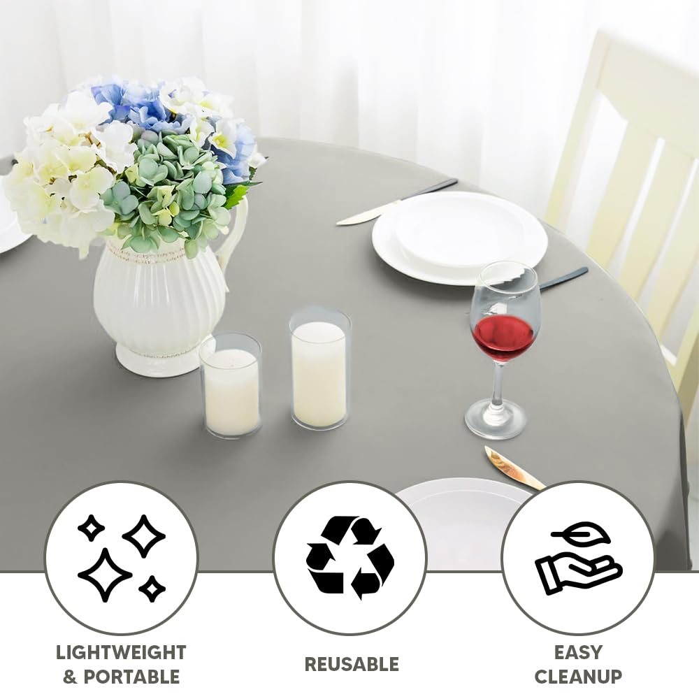 Venuscello Round Plastic Tablecloths Covers Reusable 84" (213cm) for Elegant & Durable Birthday & Events Table Decorations Home Use
