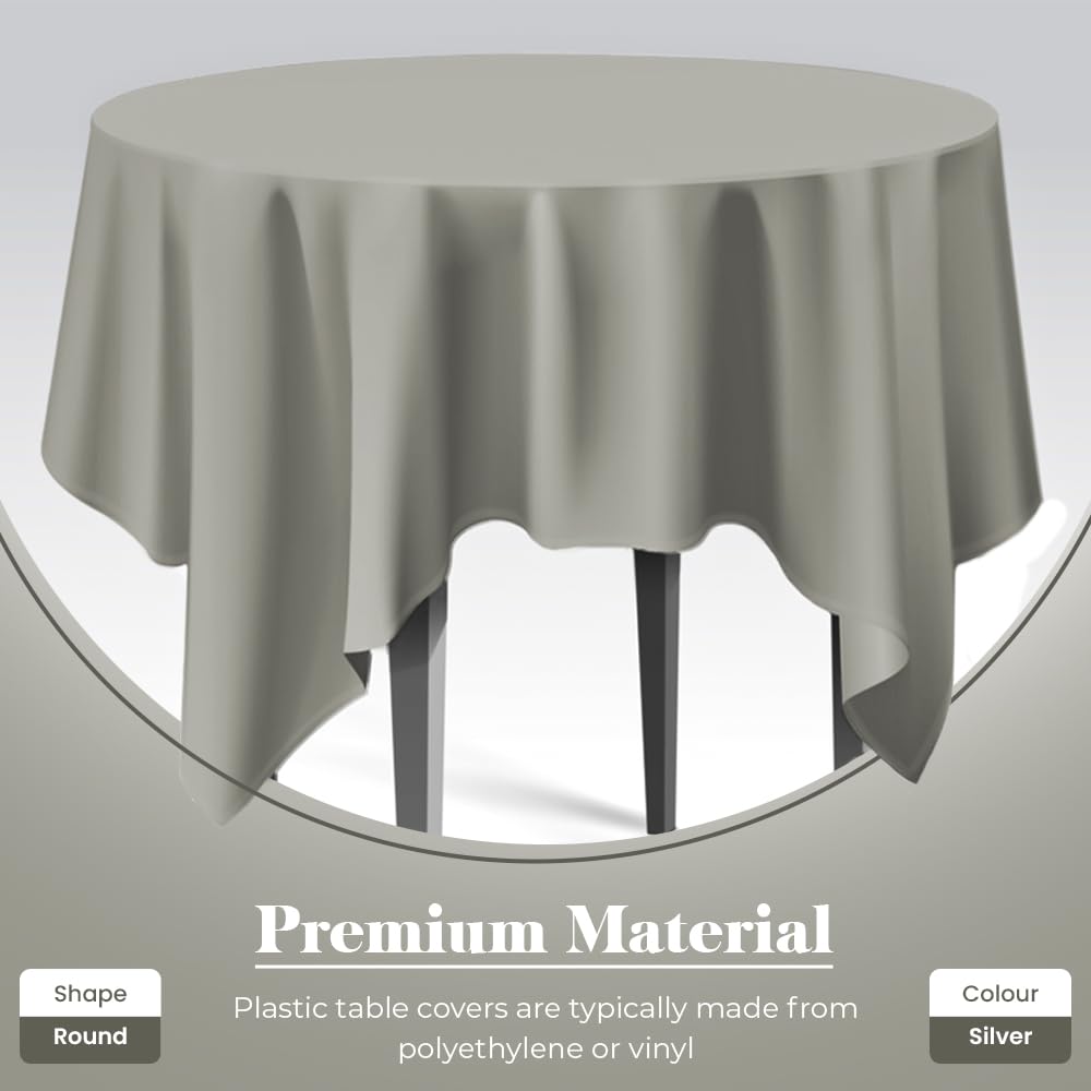 Venuscello Round Plastic Tablecloths Covers Reusable 84" (213cm) for Elegant & Durable Birthday & Events Table Decorations Home Use