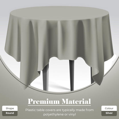 Venuscello Round Plastic Tablecloths Covers Reusable 84" (213cm) for Elegant & Durable Birthday & Events Table Decorations Home Use
